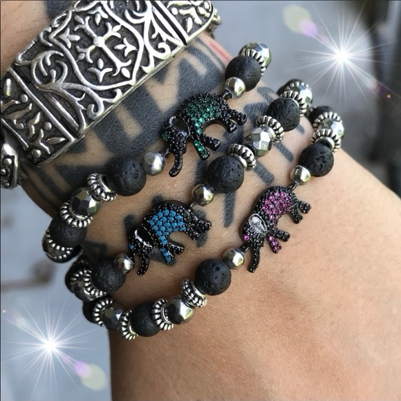 Silverskylight Jewelry - Lava rock black rodhium cz luck elephant bracelet